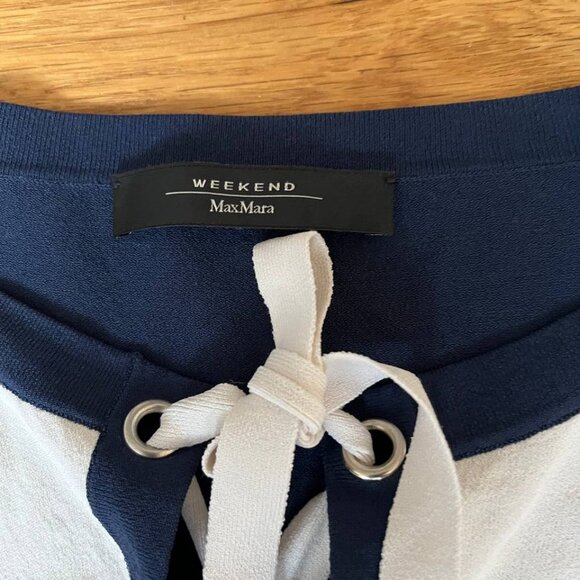 Weekend Max Mara Navy White Stripe Long Sleeve Blouse Small 90s Designer - Picture 6 of 8